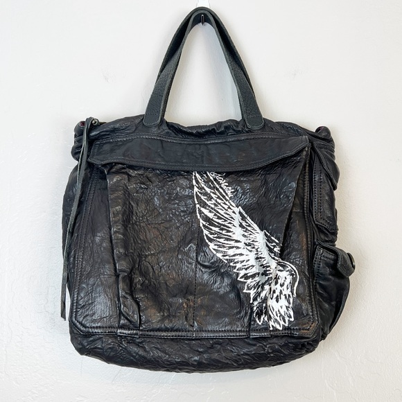 Tylie Malibu Handbags - •TYLIE MALIBU• Black Leather Shoulder Bag with Silver Tone Wing Detail